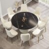 Modern Artificial Stone Round Plywood Base Dining Table, Can Accommodate 8 People, (Not Including Chairs) - Black / Beige - Image 4
