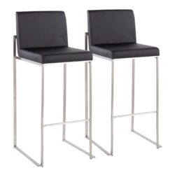 Fuji - Contemporary High Back Barstool (Set of 2) - Black - Faux Leather