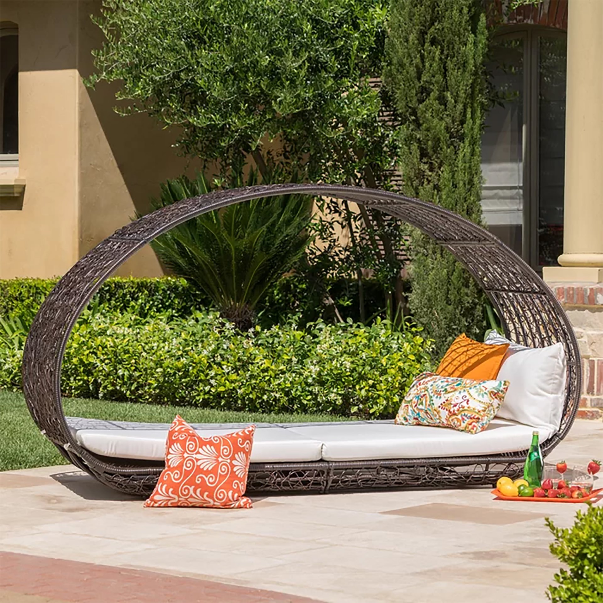 Abigal - Outdoor Wicker Daybed With Cushion - Multi Brown / Beige - Image 2