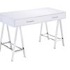 Coleen - High Gloss Writing Desk With USB - Chrome / White - Image 4