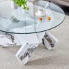 Modern Round Glass Coffee Table With Tempered Glass Countertop - White - Image 10
