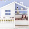 Twin Size House Bed With Sofa, Kids Platform Bed With 2 Drawers And Storage Shelf - White - Image 13