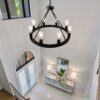 6 Light (No Bulbs) Wagon Wheel Chandelier Farmhouse Modern Small Round Chandelier For Living Room Kitchen Island Foyer Hallway Entryway Bedroom Dining Room Light Fixture Ceiling Hanging - Matte Black - Image 5