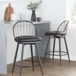 Riley - Farmhouse Fixed Height Counter Stool With Swivel With Round Footrest (Set of 2) - Matte Black