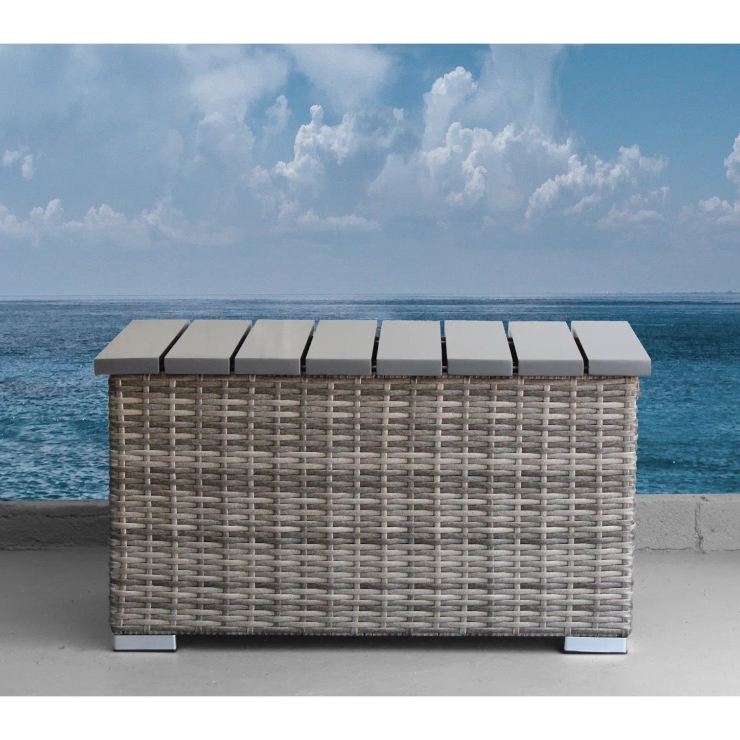 Wicker Outdoor Seating Set With Curved Arms, Plush Cushions, 4 Person - Grey Mix - Image 7