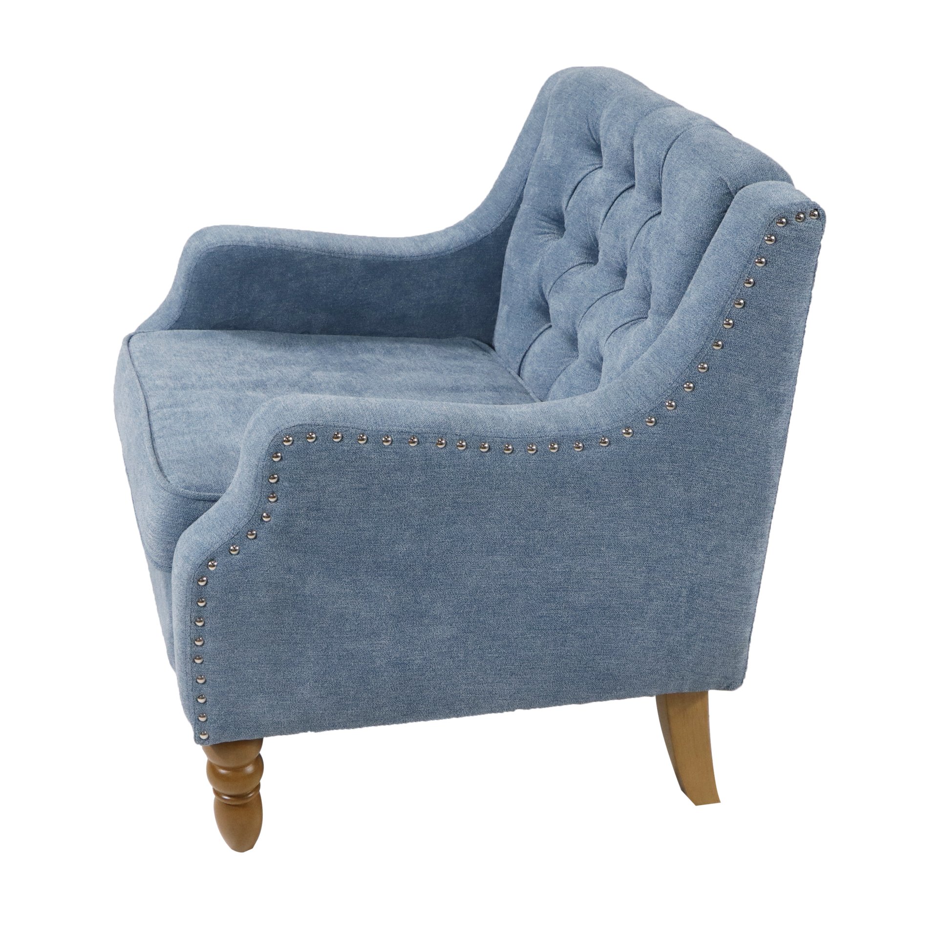 Accent Chair, Living Room Chair, Footrest Chair Set With Vintage Brass Studs, Button Tufted Upholstered Armchair For Living Room, Comfy Reading Chair For Bedroom, Reception Room - Blue - Image 15
