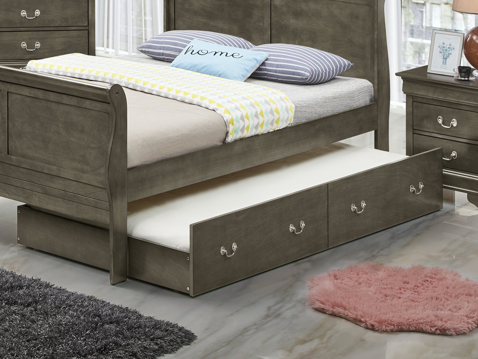 Full Elegant Trundle Bed With Timeless Charm - Gray - Image 6