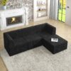 Modern Minimalist Corduroy L Shape Modular Sectional Sofa Sleeper Sofa For Living Room Bedroom - Black - Image 7