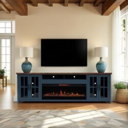 Nantucket - Fireplace TV Stand Console For TVs Up To 100" - Blue Denim, Whiskey