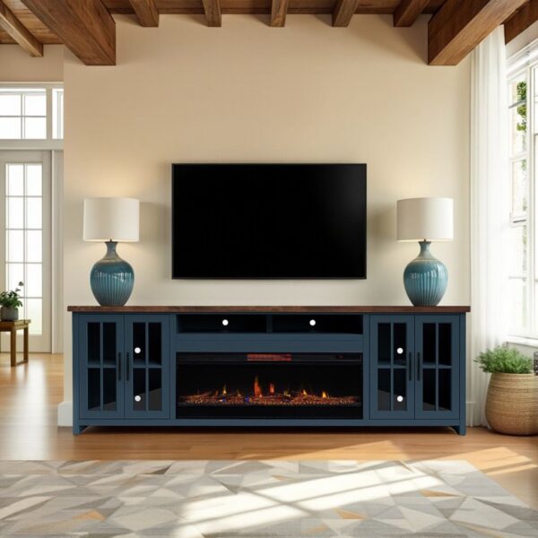 Nantucket - Fireplace TV Stand Console For TVs Up To 100" - Blue Denim, Whiskey