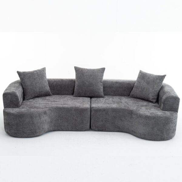 Modern Style Curved Sofa, Soft Cushioned Corduroy Sofa With 3 Pillows, Living Room Super Smooth Curved Fabric Sofa - Gray