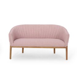 Mid Century Modern Loveseat With Channel Stitched Backrest - Blush