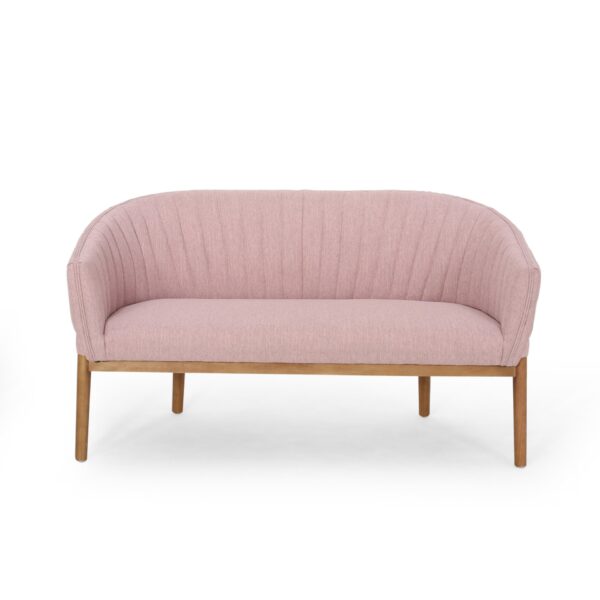 Mid Century Modern Loveseat With Channel Stitched Backrest - Blush