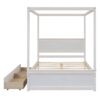Full Size Canopy Platform Bed 2 Drawers With Support Slats, No Box Spring Needed - Brushed White - Image 5