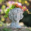 Cement Bust Wall Planter Indoor Outdoor Home Garden Decor, 8 - Gray - Image 9