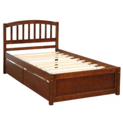 Twin Platform Storage Bed Frame With Two Drawers And Headboard - Walnut