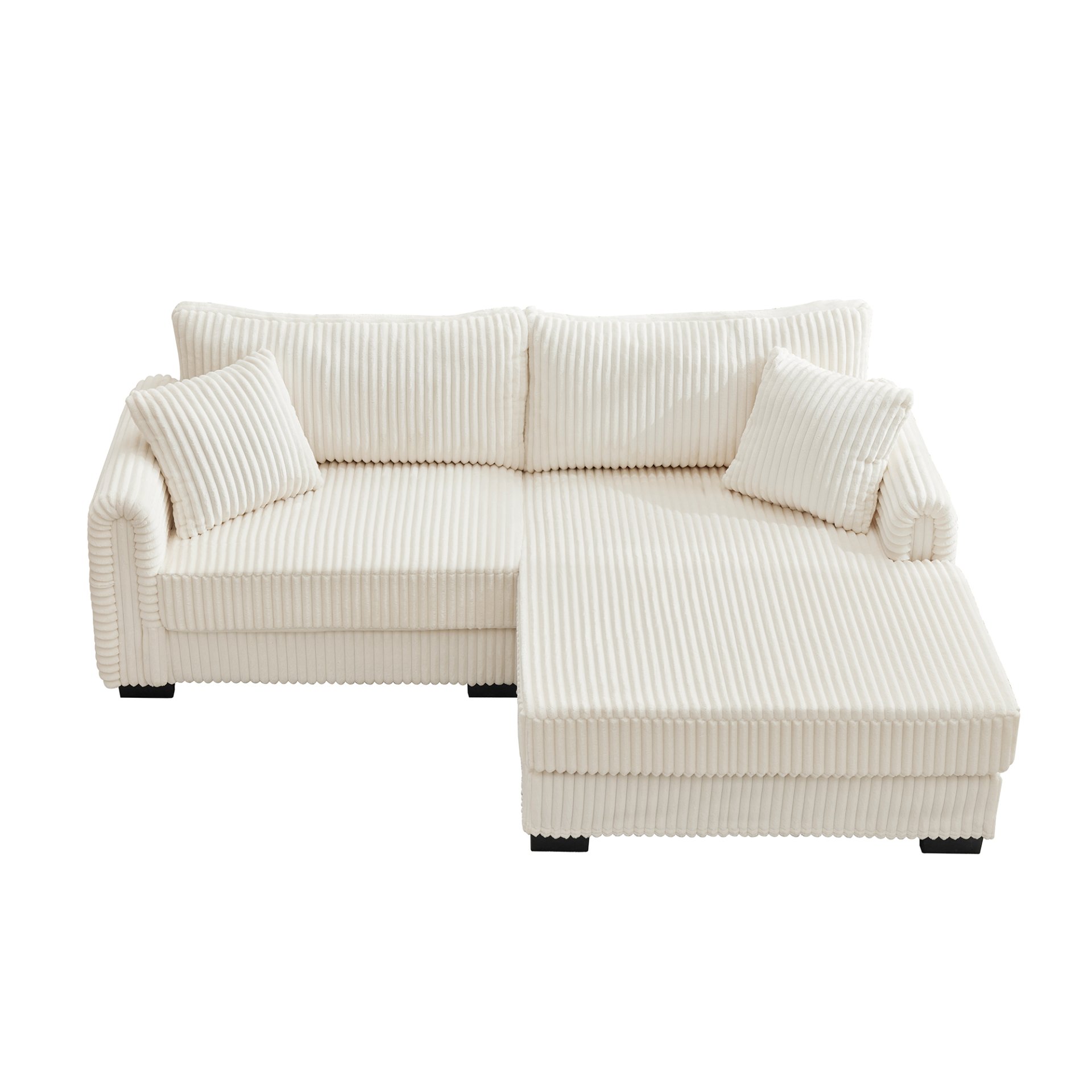 2 Seater L Shaped Chaise Sofa With Reversible Cushion Corduroy Fabric, USB - C Charging Port, Storage Pocket, Convertible Left / Right Design For Living Room - Beige - Image 15