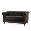 Chesterfield Velvet Loveseat Sofa, 2 Person Rolled Arm Upholstered Couch - Black - Image 10