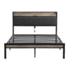 Full Size Metal Platform Bed Frame With Upholstery Storage Headboard And USB Liner - Beige / Black - Image 2