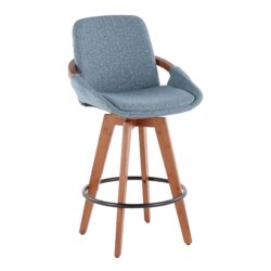 Cosmo - Mid-Century Counter Stool - Walnut / Blue