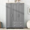 3 Door Storage Wardrobe With Cabinets And 2 Hanging Rods - Gray - Image 5