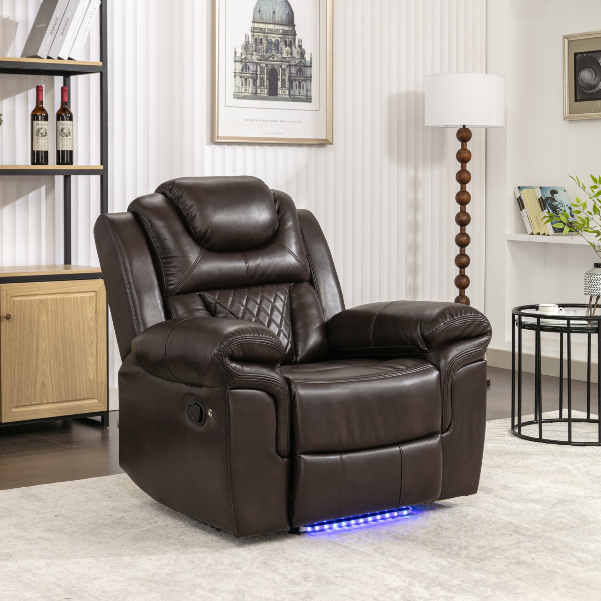 Home Theater Seating Manual Recliner Chair With Led Light Strip For Living Room - Brown - Image 2