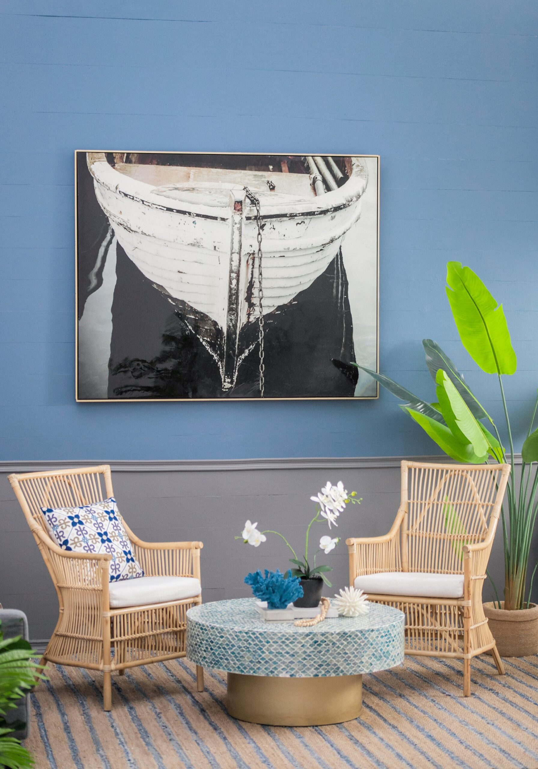 Large And Rectangular Wall Art With Frame, Wall Decor For Living Room - White / Blue - Image 3