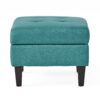 Tufted Waffle Stitch Upholstered Storage Ottoman With Wood Legs - Teal - Image 5