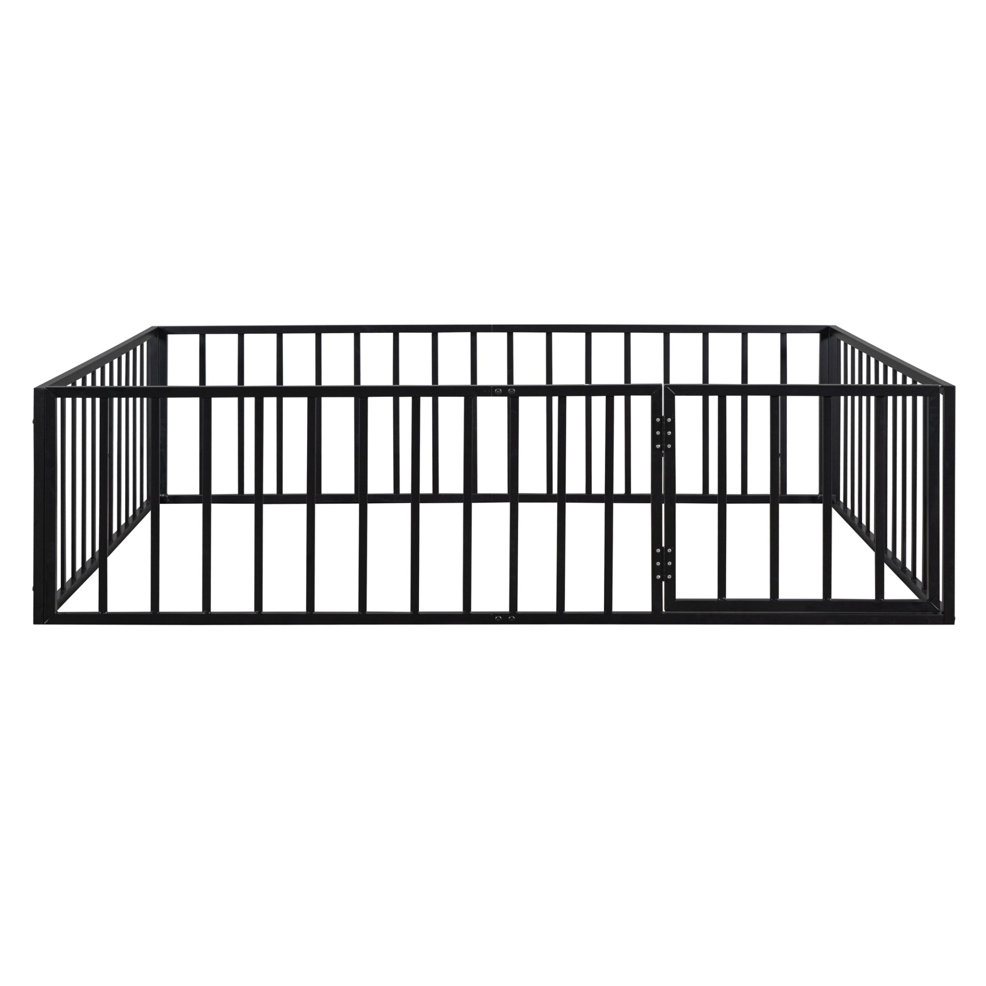 Queen Size Floor Bed Frame With Fence And Door - Black - Image 7