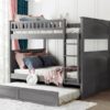 Full Over Full Bunk Bed With Twin Size Trundle, Guardrails - Brushed Gray - Image 19