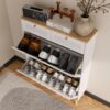 Modern Freestanding Shoe Cabinet With Flip Up Doors And Drawers, Compact Design For Entryway - White Natural - Image 8