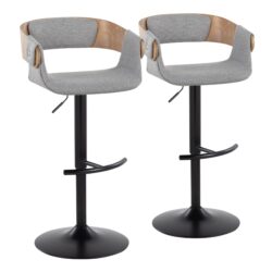 Elisa - Mid-Century Modern Adjustable Barstool With Swivel With Rounded T Footrest (Set of 2) - Black / Whitewashed / Gray