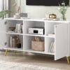 Modern TV Stand For TVs Up To 55", Entertainment Center Media Console, Adjustable Shelf, Metal Legs, Handles And Anti-Tip Device For Living Room - White - Image 7