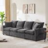 Modern Modular Sofa, 4 Seat Chenille Sectional Couch Set With 2 Pillows Included, Freely Combinable Indoor Funiture - Black / Gray - Image 14