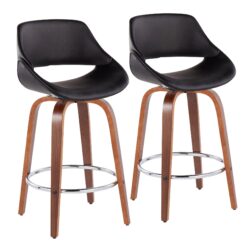 Fabrico - Mid-Century Modern Fixed Height Counter Stool With Round Footrest (Set of 2) - Walnut / Black
