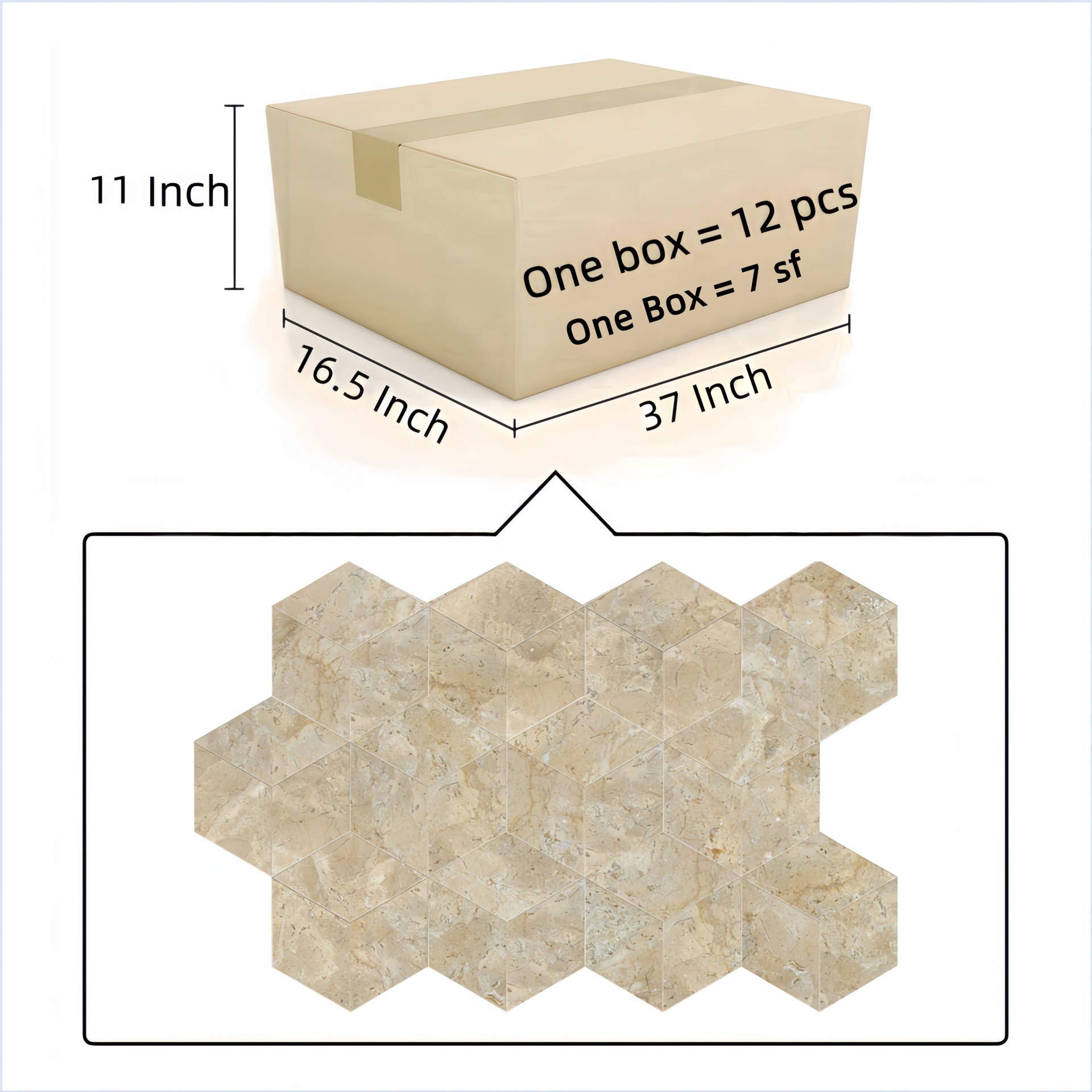 Hexagon Marble Tile For Floor And Wall Honed Stone 1 Box With (Set of 12) - Beige / Gold - Image 5