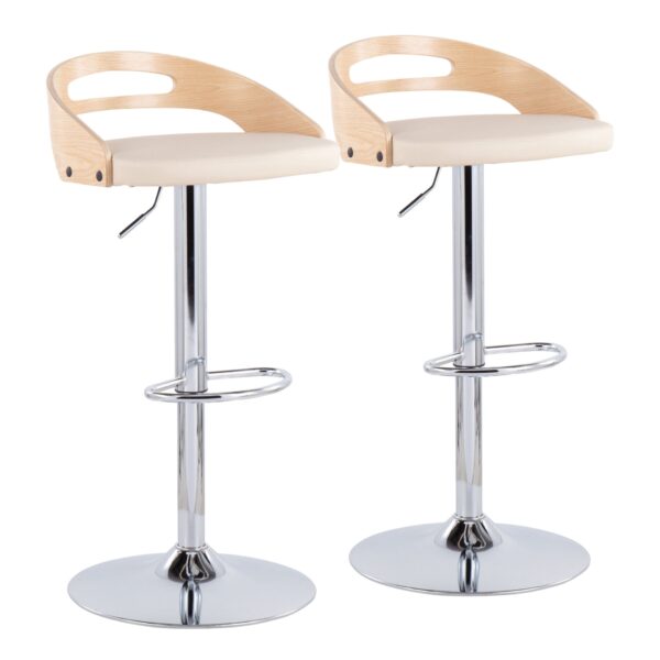 Cassis - Mid-Century Modern Adjustable Barstool With Swivel (Set of 2) - Chrome / Natural / Cream