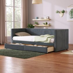 Twin Size Corduroy Daybed With Two Drawers And Slat - Gray