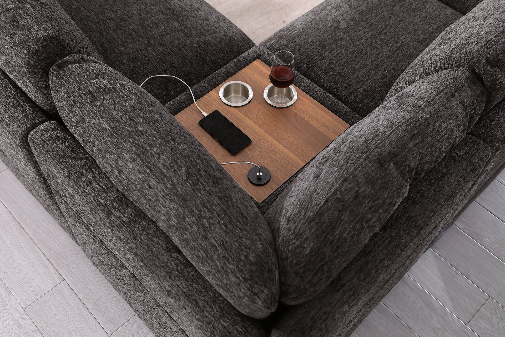 Celine - Chenille Fabric Corner Sectional Sofa With Right Facing Chaise, Cupholders, And Charging Ports - Gray - Image 11