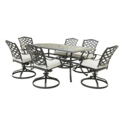 Aluminum 7 Piece Rectangular Dining Set With 6 Swivel Rockers - Cast Silver