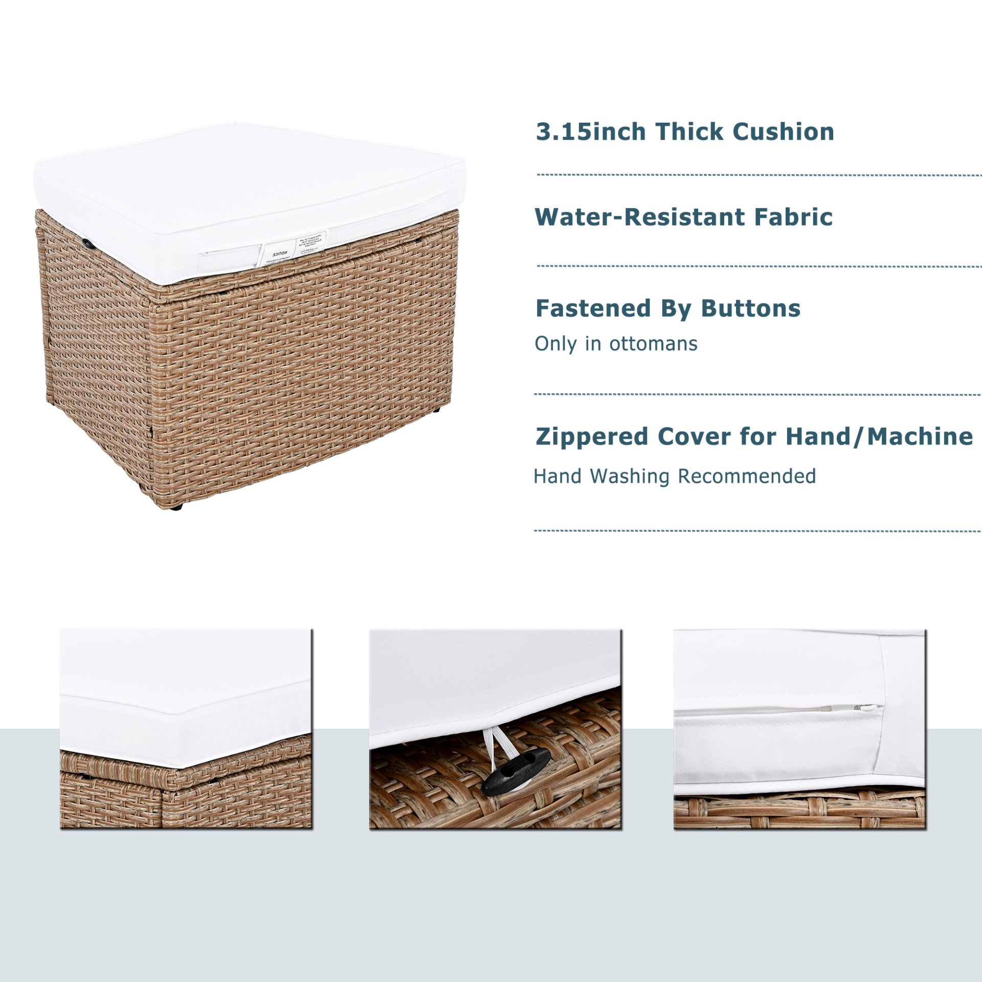 10 Piece Outdoor Sectional Half Round Patio Rattan Sofa Set, Wicker Conversation Furniture Set For Free Combination - White - Image 6