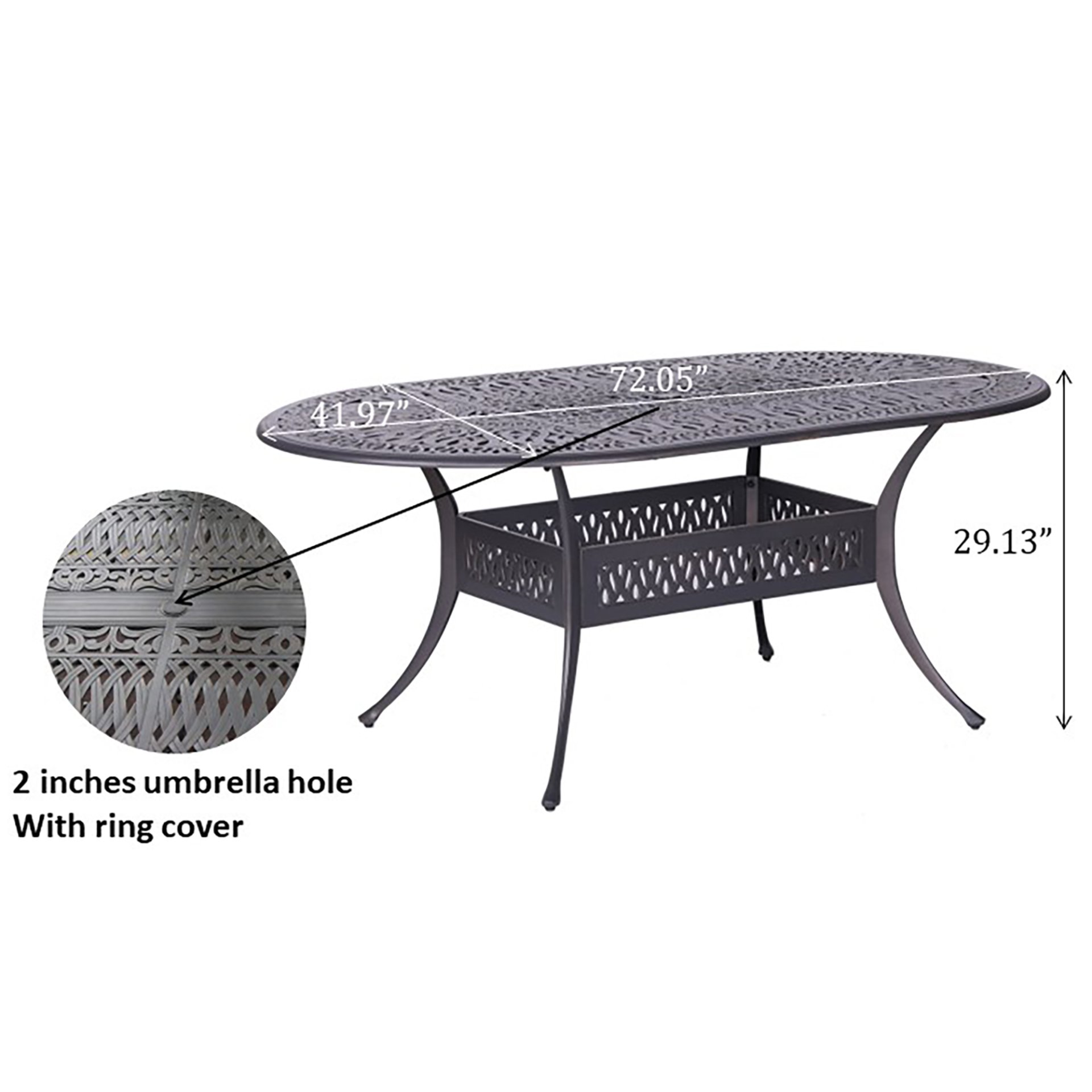Oval 6 Person 72" Long Aluminum Dining Set Sunbrella With Cushions - Gray / Ivory - Image 3