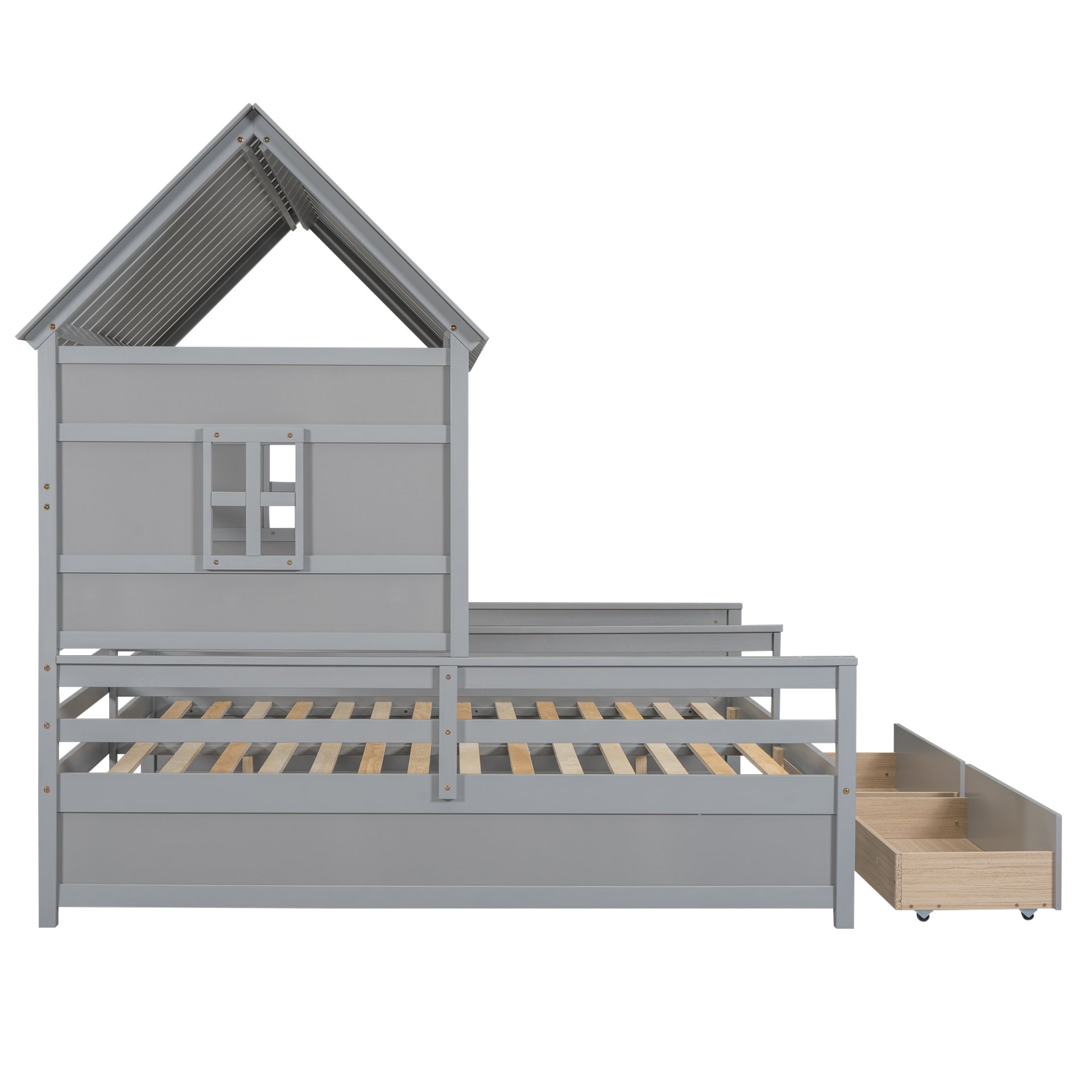 Twin Size House Platform Beds With 2 Drawers For Shared Use - Gray - Image 8