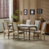 French Country Dining Chairs (Set of 6) Elegant Cane Back & Upholstered Seats Rustic Solid Rubberwood - Grayish Green - Image 2
