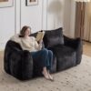 Giant Bean Bag Couch, Ultra Soft Fluffy Loveseat For Living Room Reading Chair With Pillows - Black - Image 8