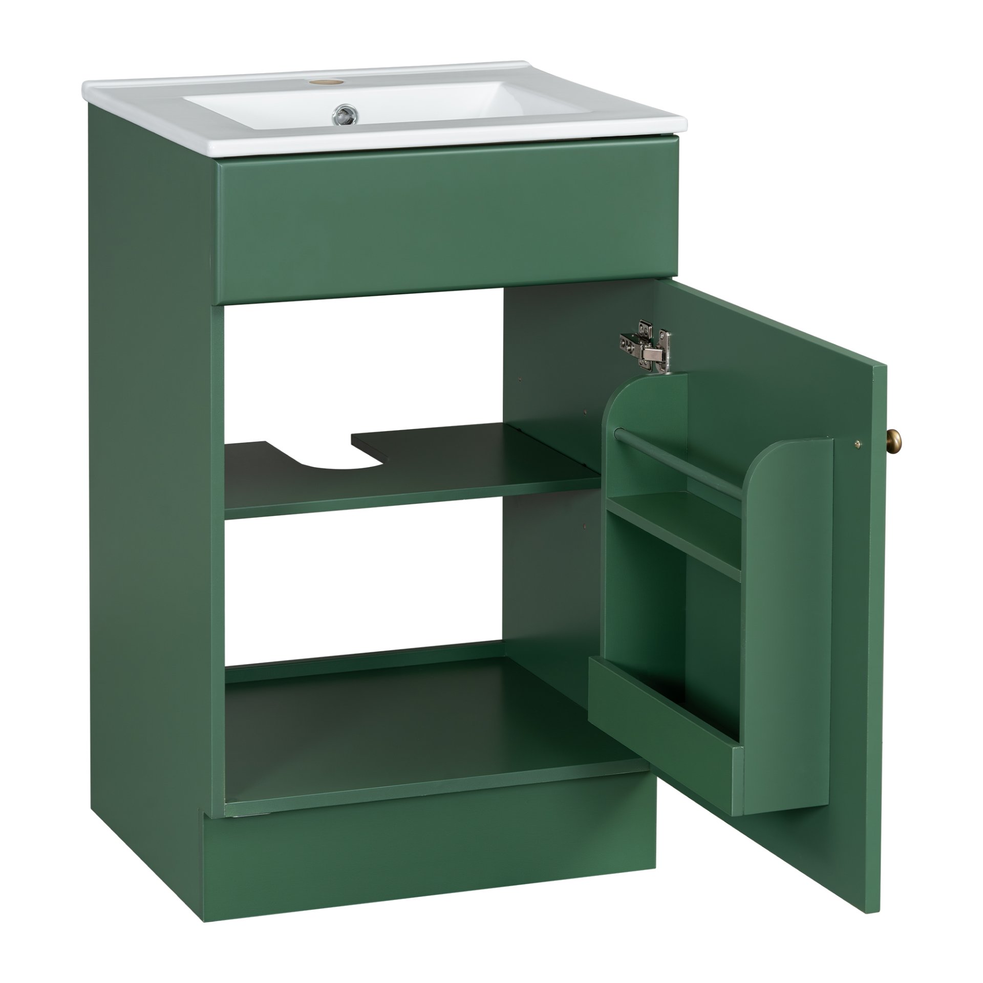 20" Bathroom Vanity With Sink, Freestanding Cabinet With Door Shelf And Adjustable Shelf, And Ceramic Construction - Green - Image 16