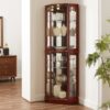 6 Shelf Corner Curio Display Cabinet With Lights, Mirrors And Adjustable Shelves (E26 Light Bulb Not Included) - Cherry - Image 7