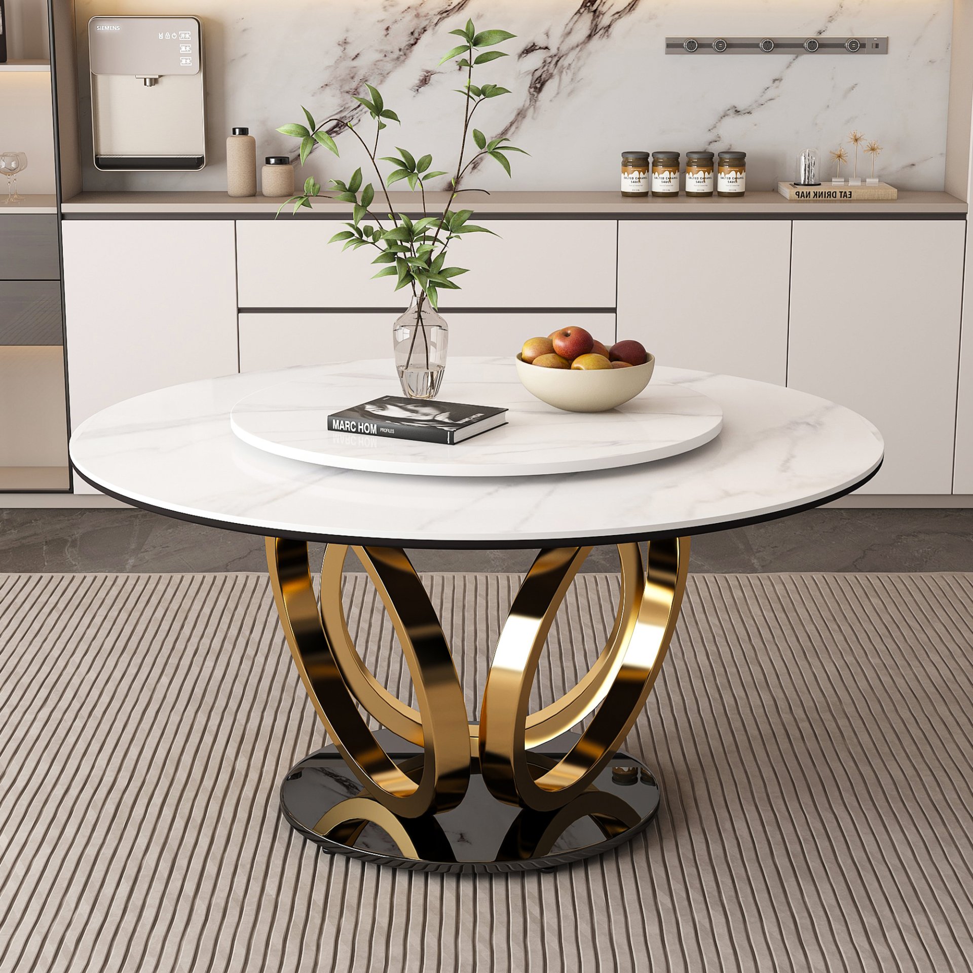 Round Dining Table With 360° Smooth Lazy Susan Stain / Heat - Gold / Black / White - Image 4