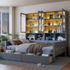 Full Size Daybed With Glass Door Storage Cabinets, Built In LED Lighting And Shelves - Gray - Image 19