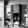 Modern Wall Mounted Bathroom Medicine Cabinet, Bathroom Wall Storage Cabinet With Mirror, Over The Toilet Space Saver Cabinet With Towels Bar - Black - Image 5